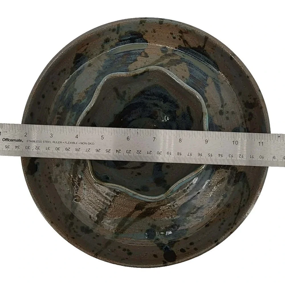 Unbranded Chip and Dip Server‎ Brown Blue Pottery Stoneware Serving Dish  EUC